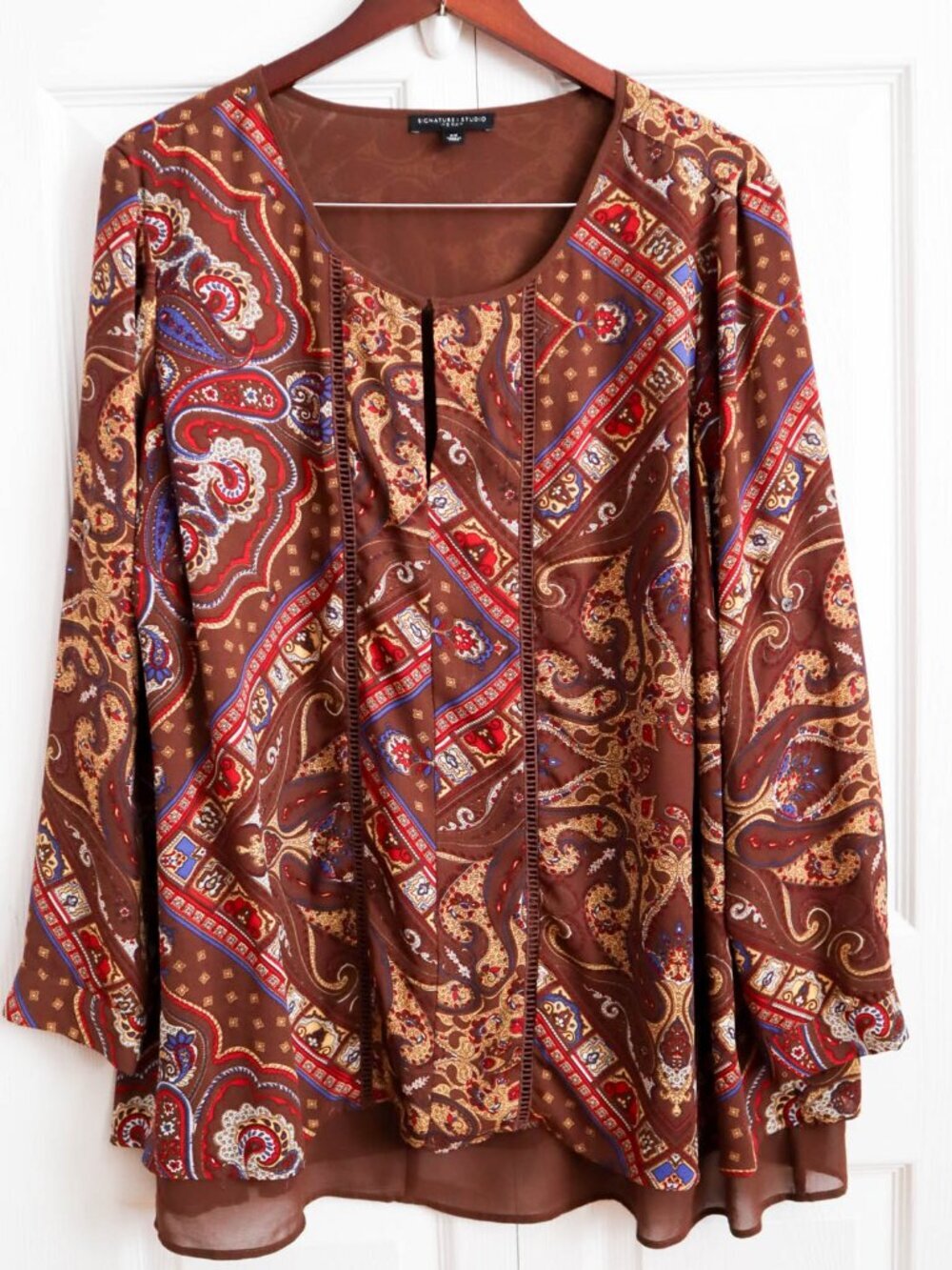 Women's Plus Size Peasant Tunic Top Blouse Paisley Boho Sz 2x Signature Studio